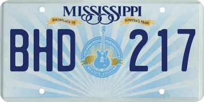 MS license plate BHD217