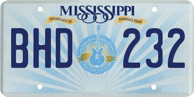 MS license plate BHD232