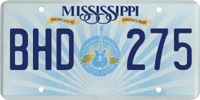 MS license plate BHD275