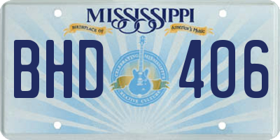MS license plate BHD406