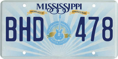 MS license plate BHD478