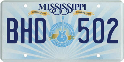 MS license plate BHD502