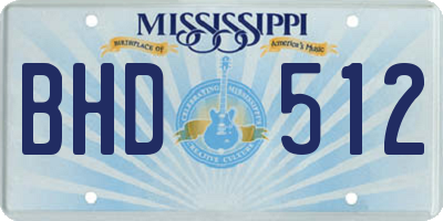 MS license plate BHD512