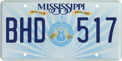 MS license plate BHD517