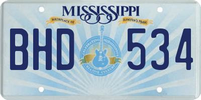 MS license plate BHD534