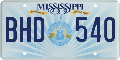 MS license plate BHD540
