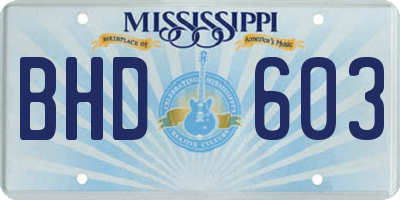 MS license plate BHD603