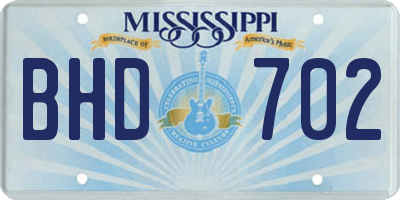 MS license plate BHD702