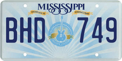 MS license plate BHD749