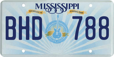MS license plate BHD788