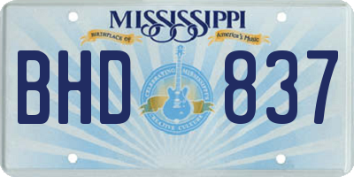 MS license plate BHD837