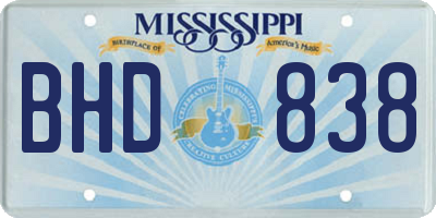 MS license plate BHD838