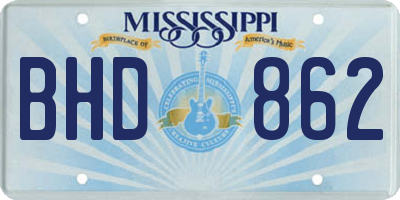 MS license plate BHD862