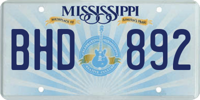 MS license plate BHD892