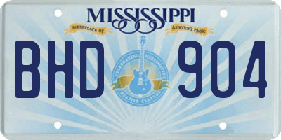 MS license plate BHD904