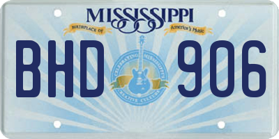 MS license plate BHD906