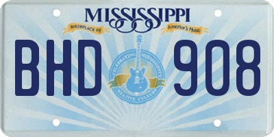 MS license plate BHD908