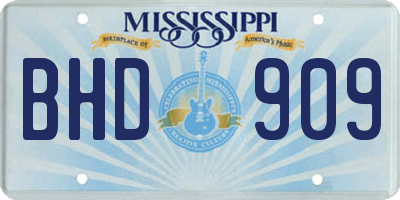 MS license plate BHD909