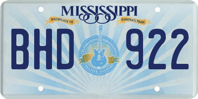 MS license plate BHD922