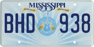 MS license plate BHD938