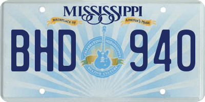 MS license plate BHD940