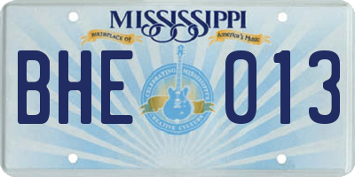 MS license plate BHE013