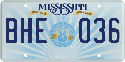 MS license plate BHE036