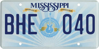 MS license plate BHE040