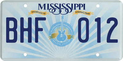 MS license plate BHF012