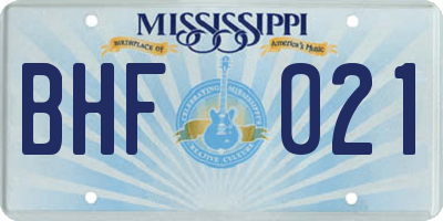 MS license plate BHF021