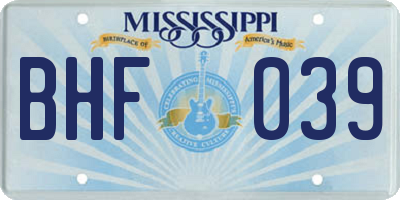 MS license plate BHF039