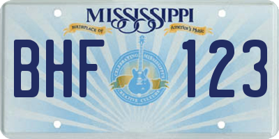 MS license plate BHF123