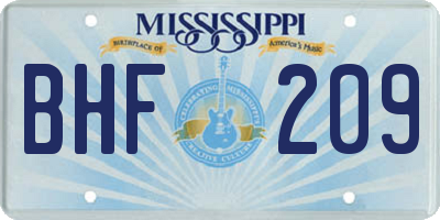 MS license plate BHF209