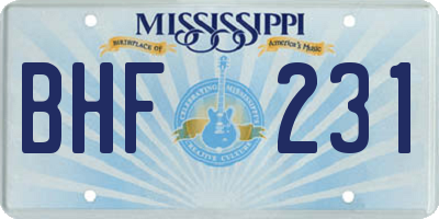 MS license plate BHF231