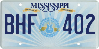 MS license plate BHF402