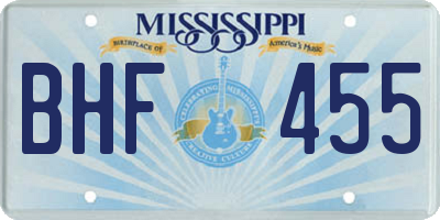 MS license plate BHF455