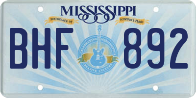 MS license plate BHF892