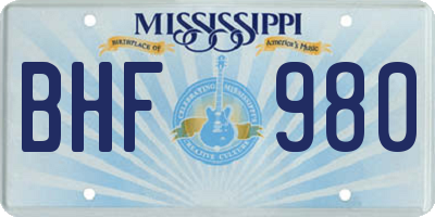 MS license plate BHF980