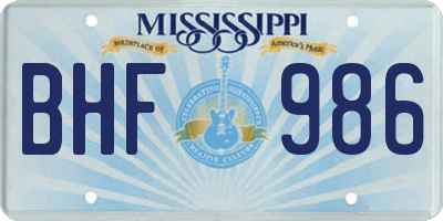 MS license plate BHF986