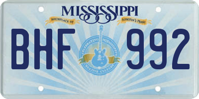 MS license plate BHF992