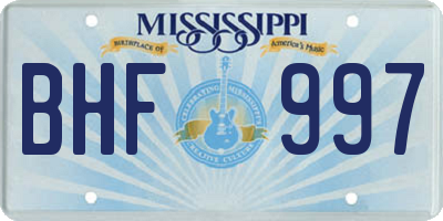 MS license plate BHF997