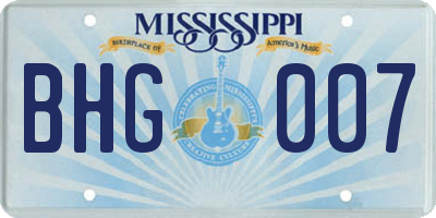 MS license plate BHG007