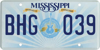 MS license plate BHG039