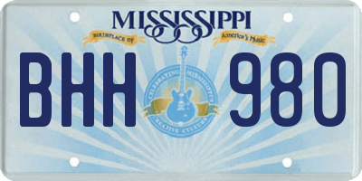 MS license plate BHH980