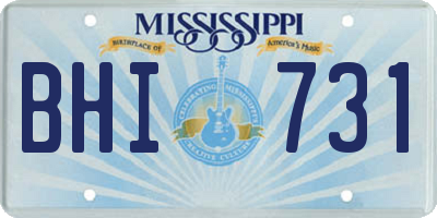 MS license plate BHI731
