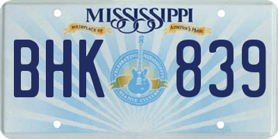 MS license plate BHK839