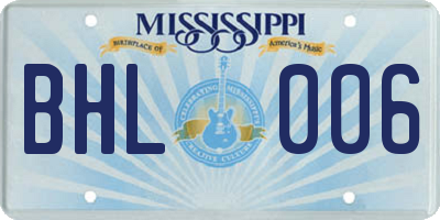 MS license plate BHL006