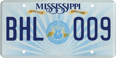 MS license plate BHL009