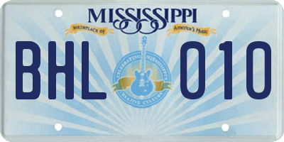 MS license plate BHL010