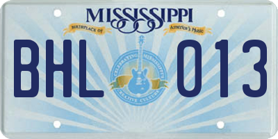 MS license plate BHL013